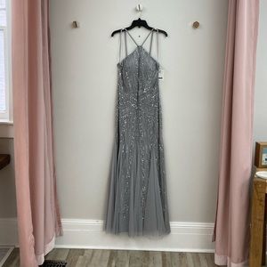 Adrianna Papell silver bridesmaid dress